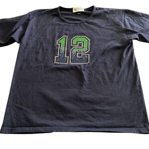 Christine Alexander Women’s Navy & Green Bedazzled “12” Short Sleeve Tee Size L‎